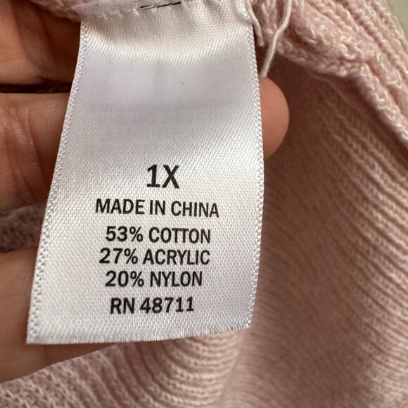 Ophelia Roe Sweater Size 1X Pink Braided Knit V-Neck Chunky Cabincore Preppy - Picture 6 of 9